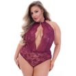 Picture of SEVEN 'TIL MIDNIGHT LACE HIGH NECK TEDDY - Q WINE
