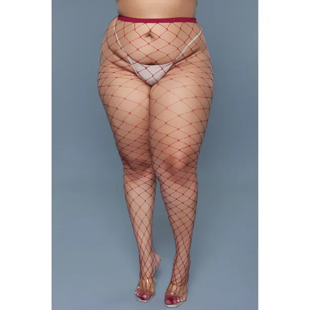 Picture of BE WICKED - OVERSIZED FISHNET PANTYHOSE - BURGUNDY Q/S