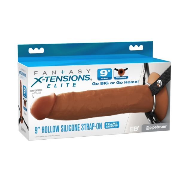 Picture of FANTASY X-TENSIONS ELITE 9" SILICONE HOLLOW STRAP-ON DUAL DENSITY - BROWN