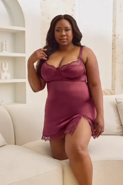 Picture of Coquette Satin Chemise Plum - 3XL/4XL