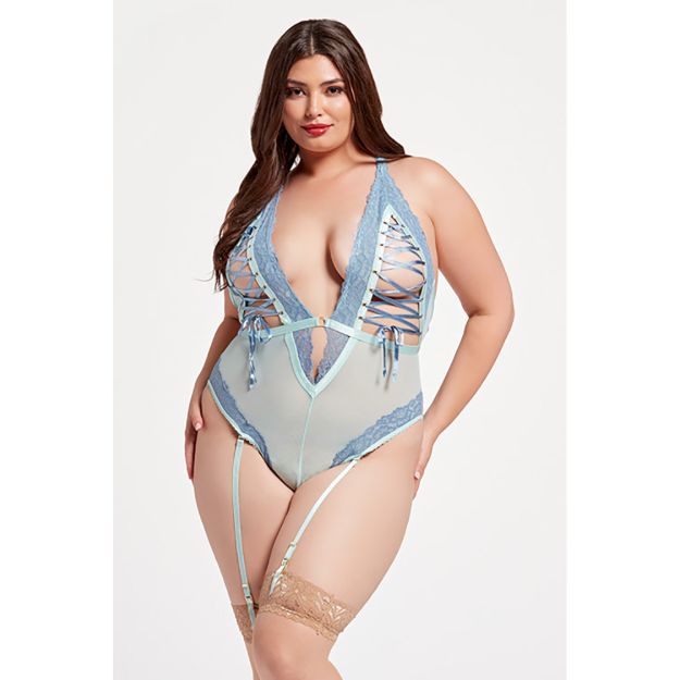 Picture of SEVEN TIL MIDNIGHT – TEDDY TIE UP CUPS WITH LACE PANELS SKY BLUE