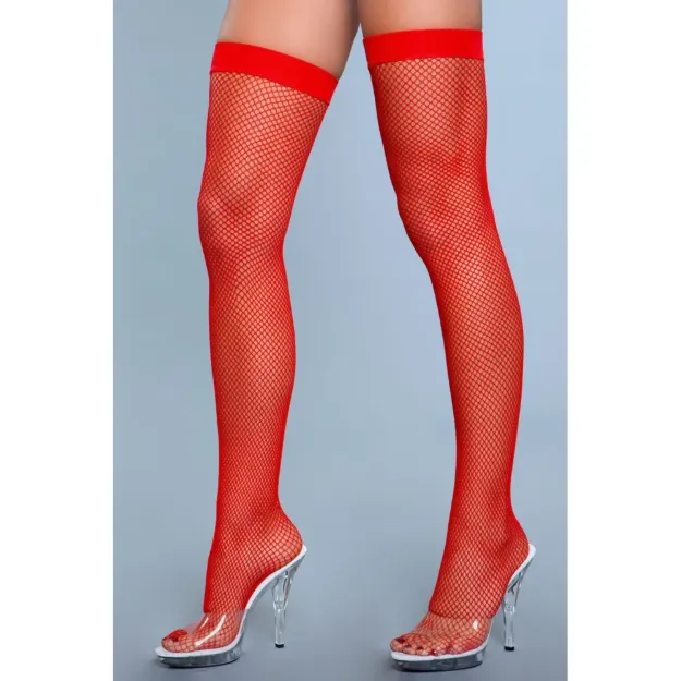 Picture of BE WICKED - NYLON FISHNET THIGH HIGHS - RED